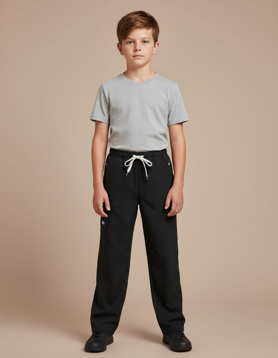 Pantalon Fluide Garçon Noir Coupe Ample Polyester
