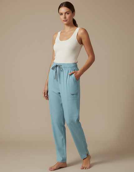 Pantalon Fluide Bleu Ciel Cargo Zippé Femme - Polyester