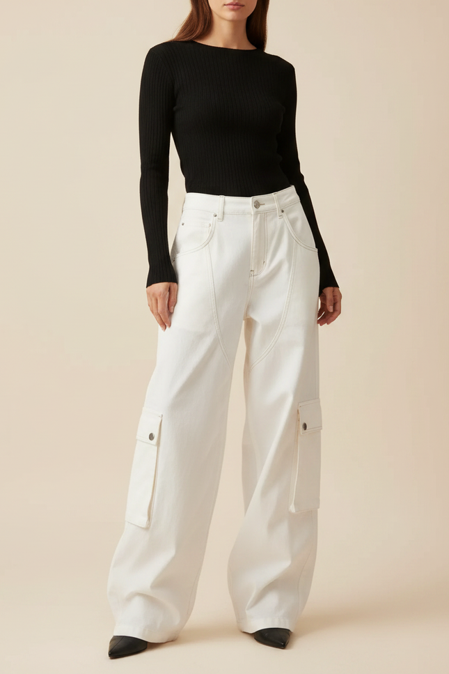 Pantalon Fluide Jean Femme - Blanc