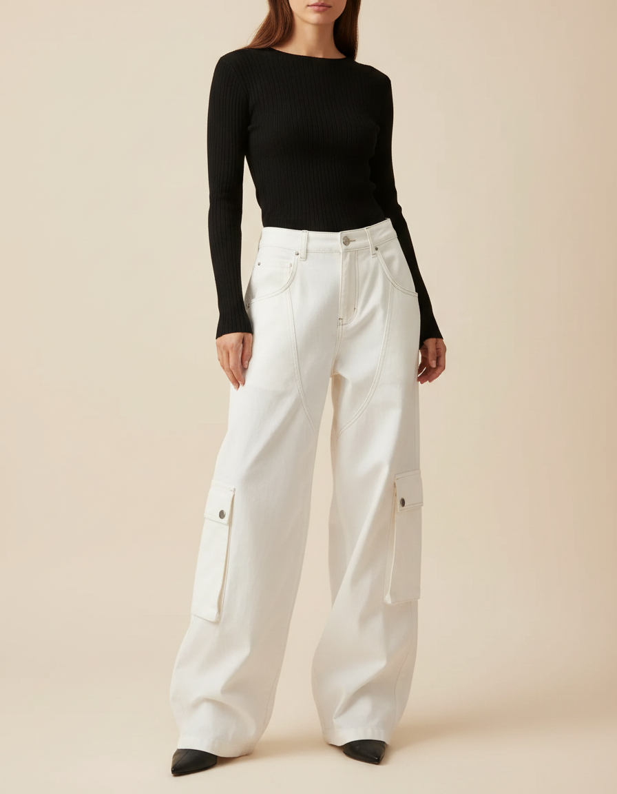 Pantalon Fluide Jean Femme - Blanc