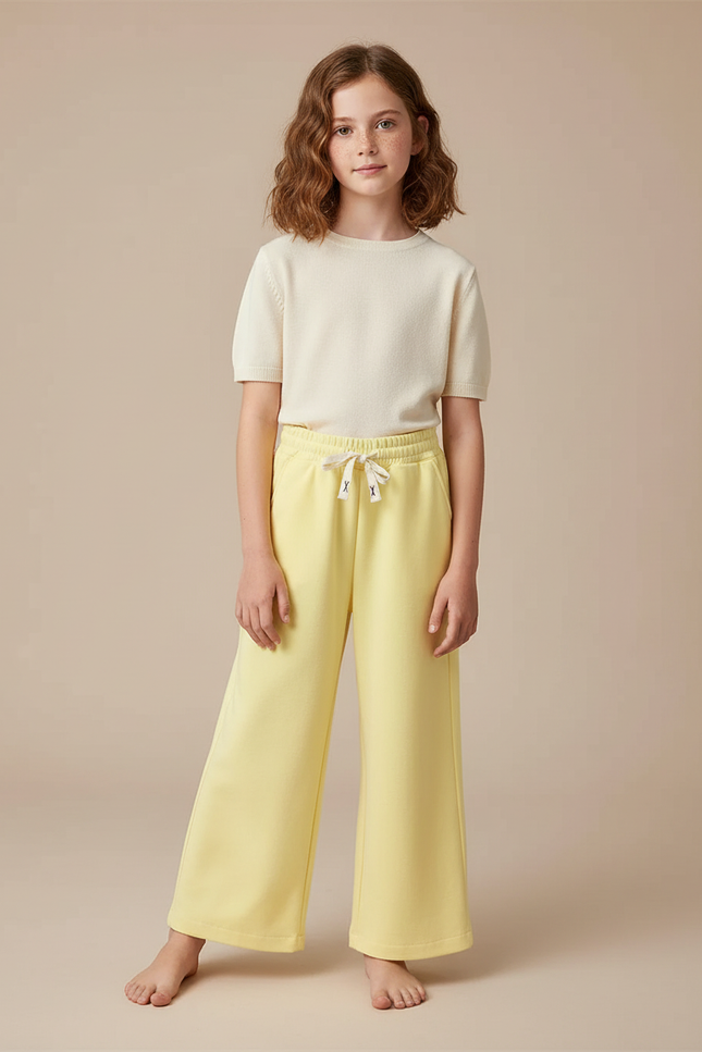 Pantalon Fluide Jaune Ample Cordon Enfant Décontracté - Molleton