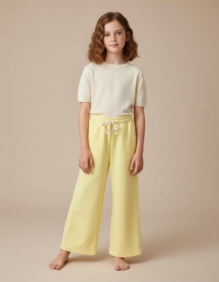 Pantalon Fluide Jaune Ample Cordon Enfant Décontracté - Molleton