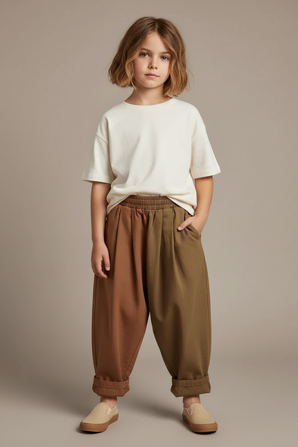 Pantalon Fluide Bicolore Ample Coton Casual Enfant - Multicolore