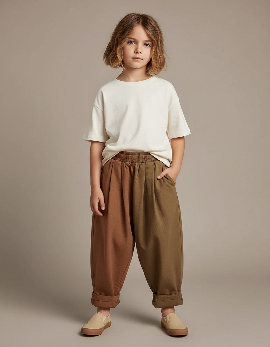 Pantalon Fluide Bicolore Ample Coton Casual Enfant - Multicolore