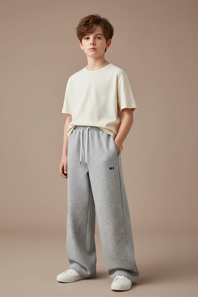 Pantalon Fluide Gris Ample Coton Enfant Décontracté Sport - Molleton