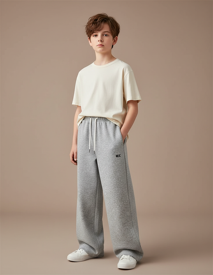 Pantalon Fluide Gris Ample Coton Enfant Décontracté Sport - Molleton