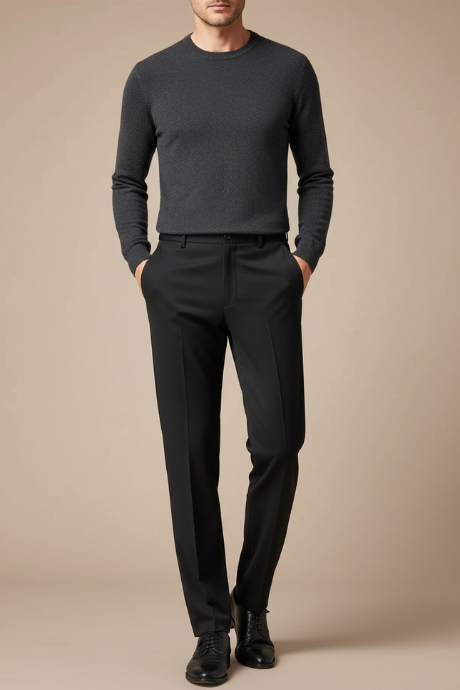 Pantalon Fluide Noir Élégant Droit Formel Homme - Polyester