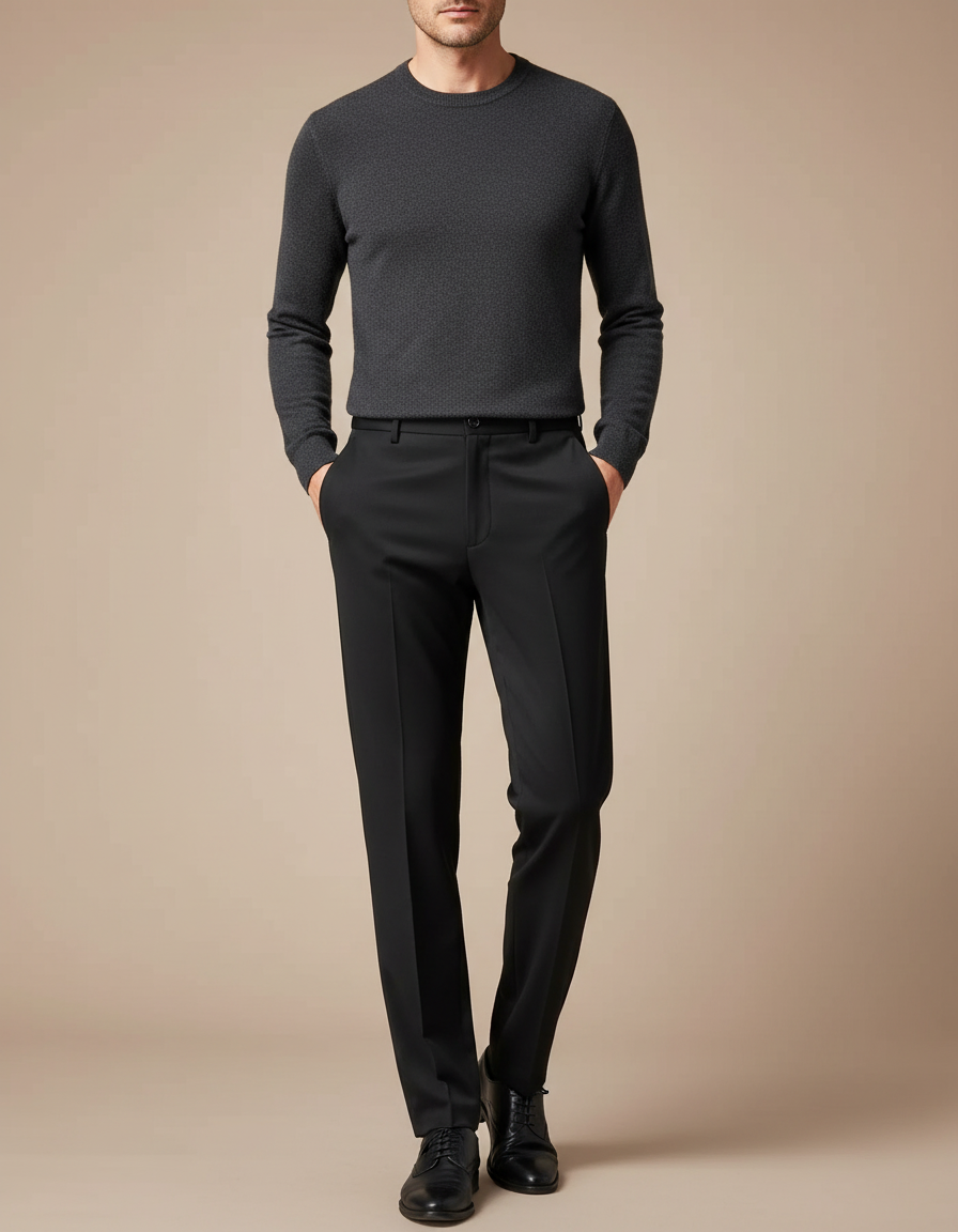 Pantalon Fluide Noir Élégant Droit Formel Homme - Polyester