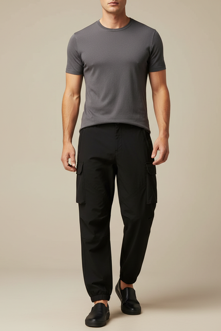 Pantalon Fluide Noir Cargo Homme Léger Confortable - Polyester