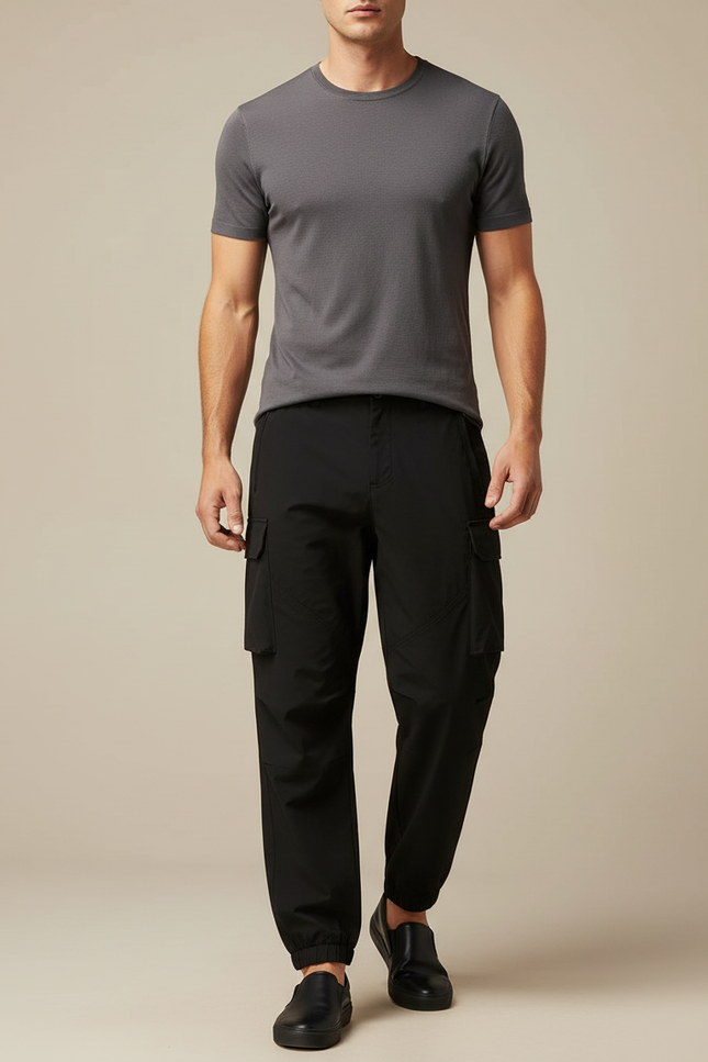 Pantalon Fluide Noir Cargo Homme Léger Confortable - Polyester