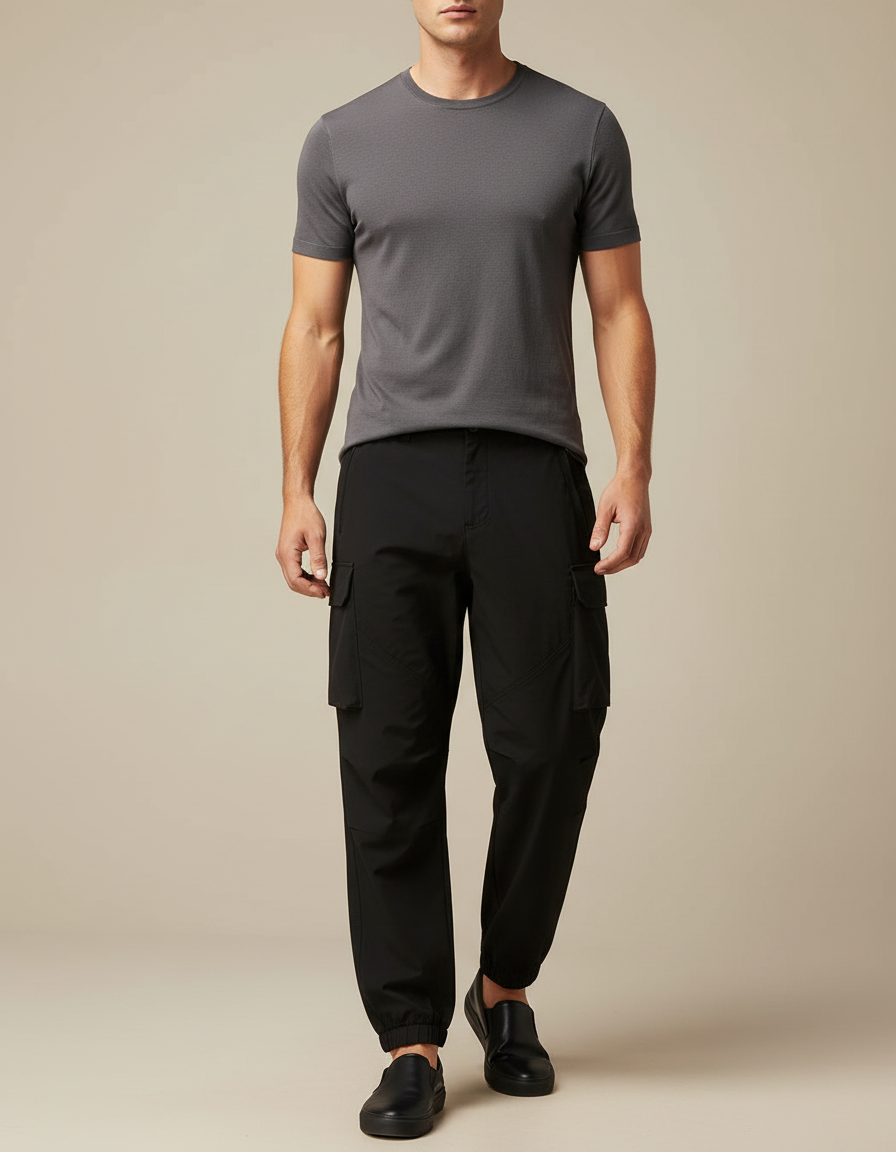 Pantalon Fluide Noir Cargo Homme Léger Confortable - Polyester