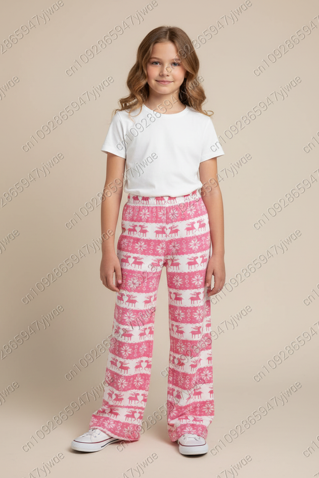 Pantalon Fluide Rose Noël Ample Confortable Enfant - Molleton