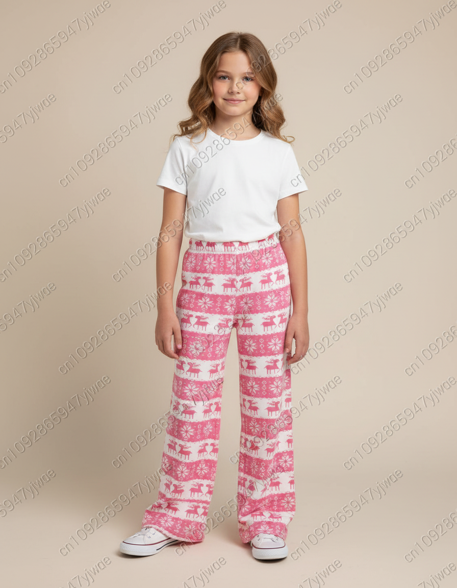 Pantalon Fluide Rose Noël Ample Confortable Enfant - Molleton