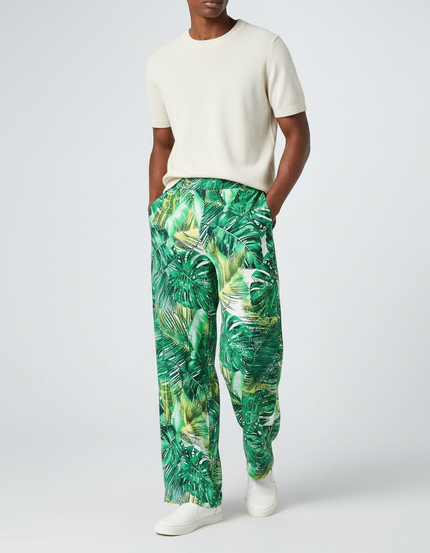 Pantalon Fluide Imprimé Tropical Ample Vert Homme - Viscose