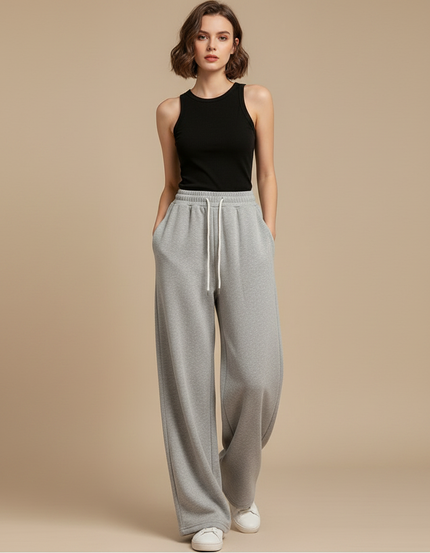 Pantalon Fluide Gris Ample Cordon Sport Molleton