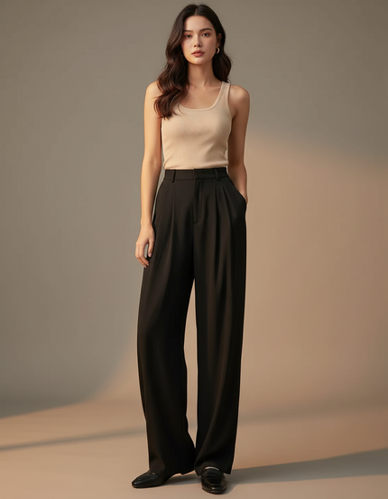 Pantalon Fluide Femme Noir Palazzo Viscose Chic Mi-saison 2