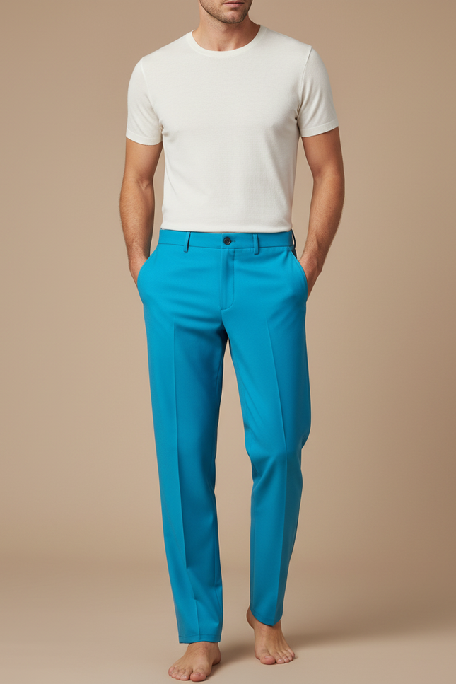 Pantalon Fluide Bleu Ciel Droit Élégant Homme - Polyester