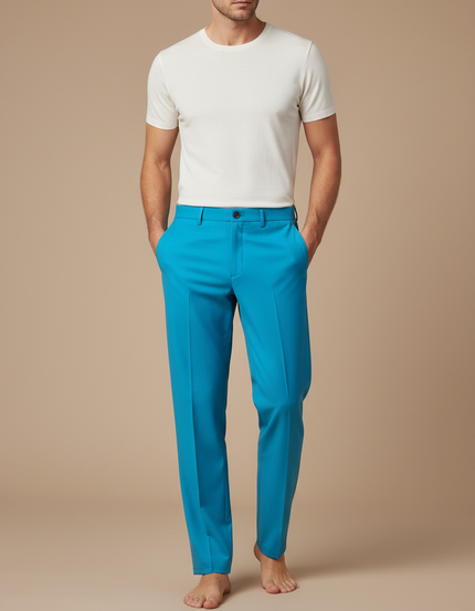 Pantalon Fluide Bleu Ciel Droit Élégant Homme - Polyester