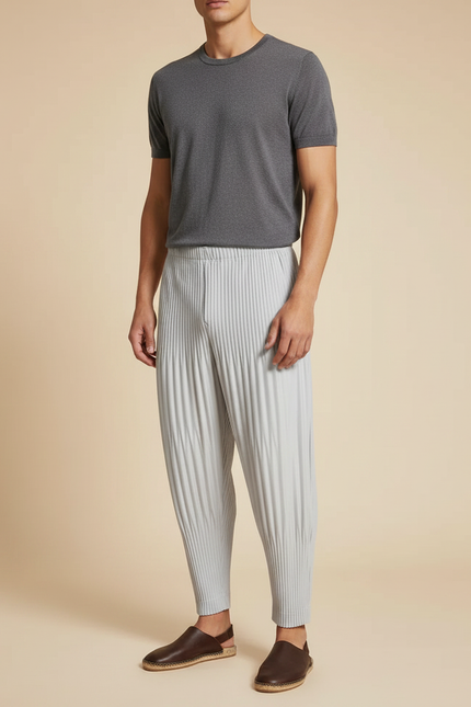 Pantalon Fluide Plissé Gris Décontracté Homme - Polyester