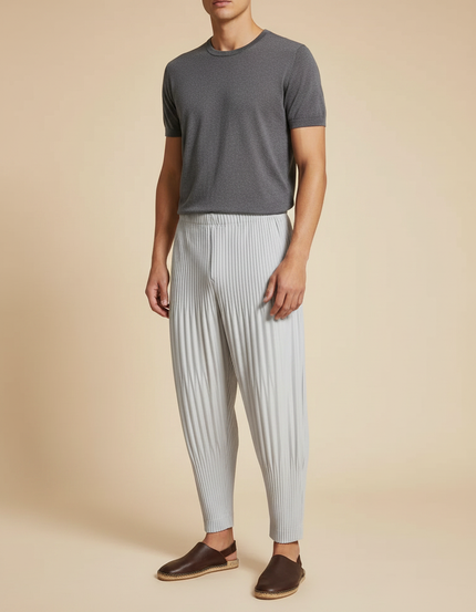Pantalon Fluide Plissé Gris Décontracté Homme - Polyester