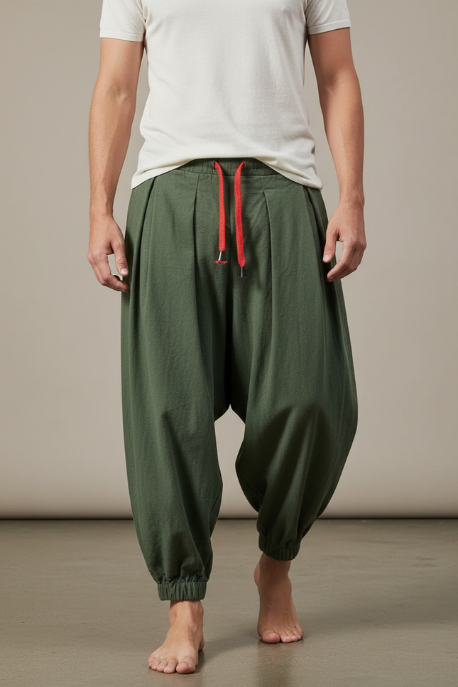 Pantalon Fluide Hippie - Kaki Coton