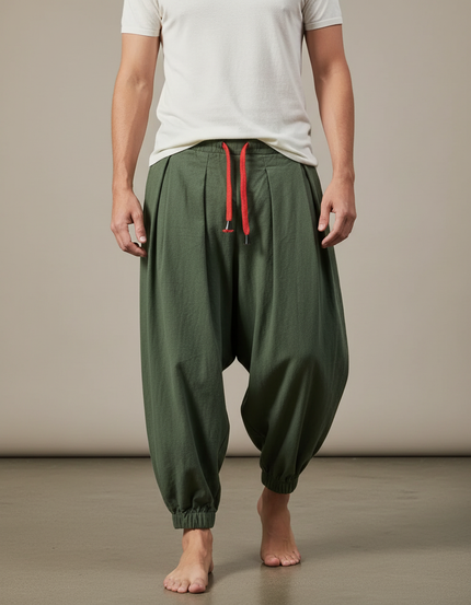 Pantalon Fluide Hippie - Kaki Coton