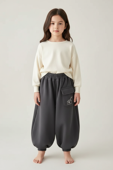 Pantalon Fluide Gris Ample Molleton Maison Enfant
