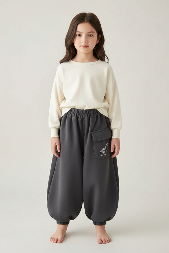 Pantalon Fluide Gris Ample Molleton Maison Enfant