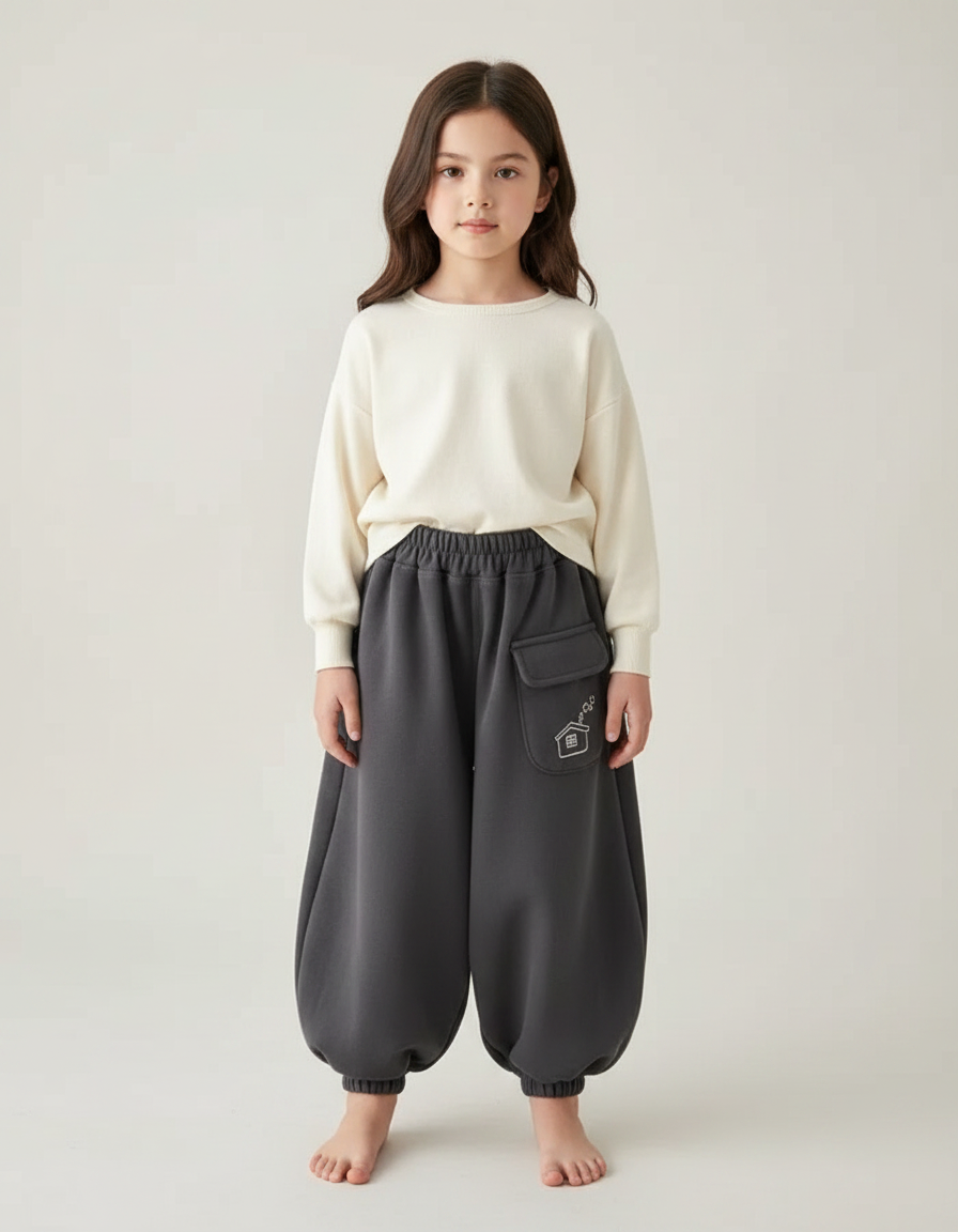 Pantalon Fluide Gris Ample Molleton Maison Enfant
