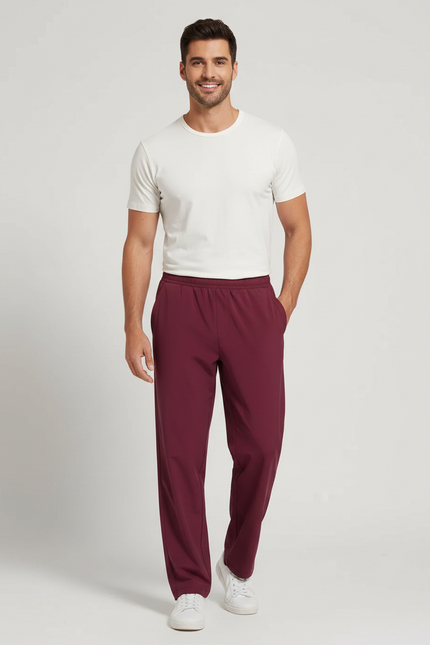Pantalon Fluide Bordeaux Droit Confortable Homme - Polyester