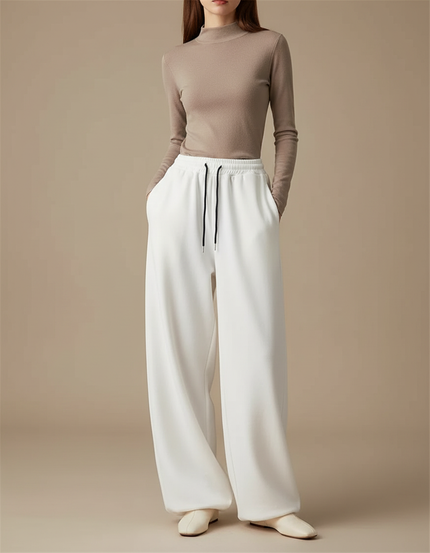 Pantalon Fluide Blanc Ample Décontracté Cordon Femme - Molleton