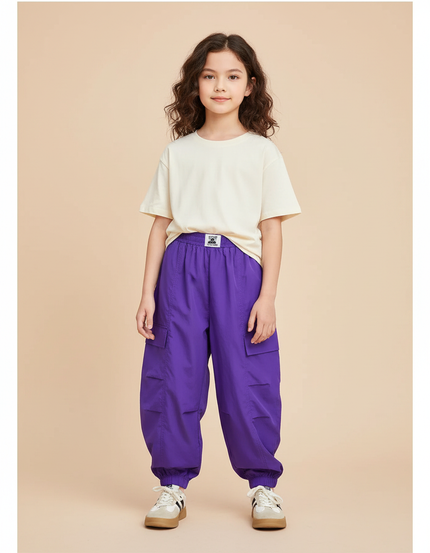 Pantalon Fluide Violet Cargo Ample Streetwear Enfants - Polyester