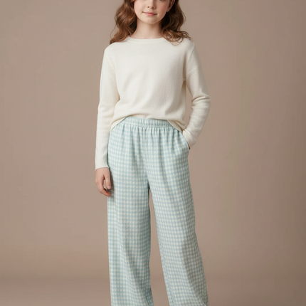 Pantalon Fluide Carreaux Ample Confortable Fille - Imprimé Molleton