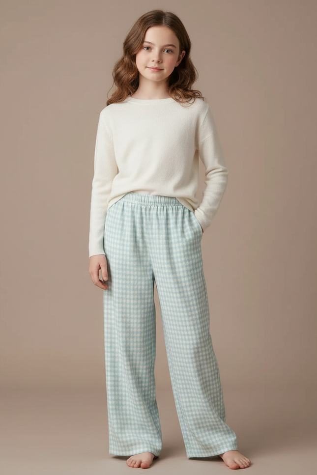 Pantalon Fluide Carreaux Ample Confortable Fille - Imprimé Molleton