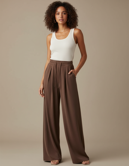 Pantalon Fluide Femme Marron Palazzo - Molleton