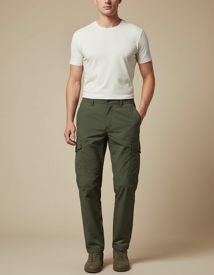Pantalon Fluide Cargo Kaki Homme Décontracté Coton