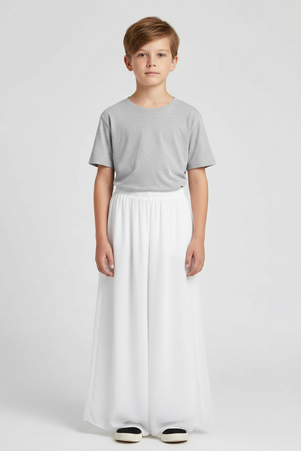Pantalon Fluide Blanc Ample Élastique Mousseline Enfant - Polyester
