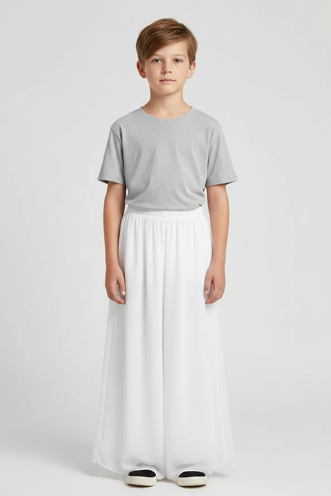 Pantalon Fluide Blanc Ample Élastique Mousseline Enfant - Polyester