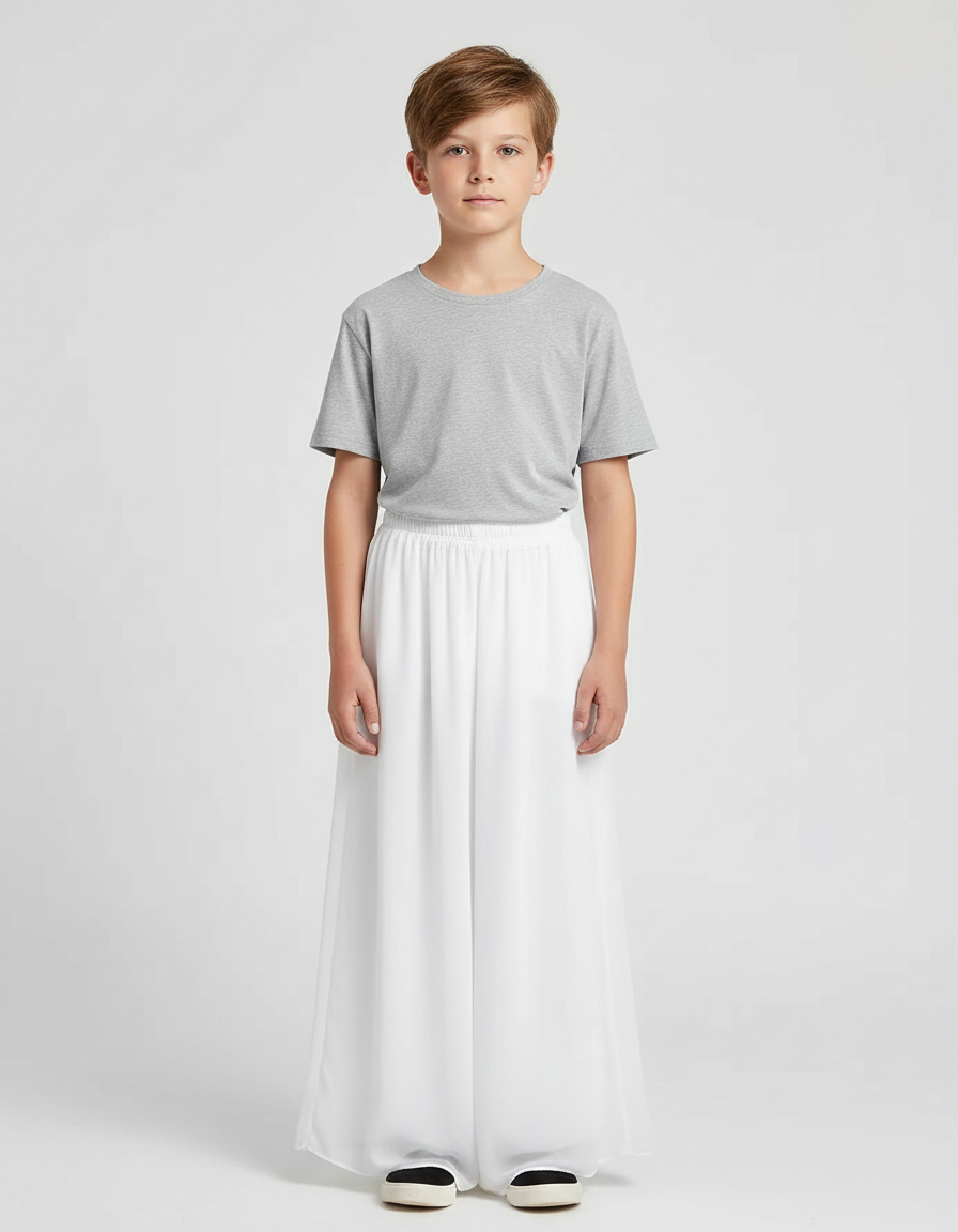 Pantalon Fluide Blanc Ample Élastique Mousseline Enfant - Polyester