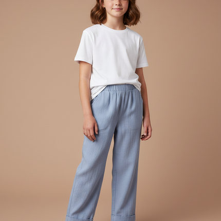 Pantalon Fluide Bleu Ciel Ample Lin Enfant