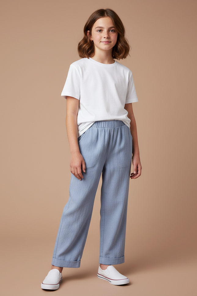 Pantalon Fluide Bleu Ciel Ample Lin Enfant