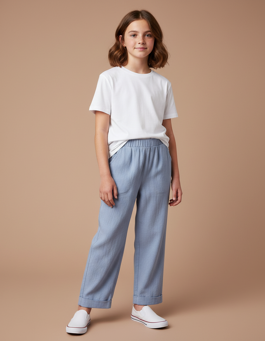 Pantalon Fluide Bleu Ciel Ample Lin Enfant