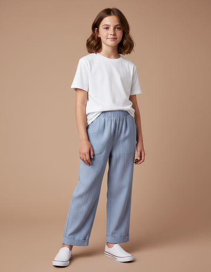 Pantalon Fluide Bleu Ciel Ample Lin Enfant