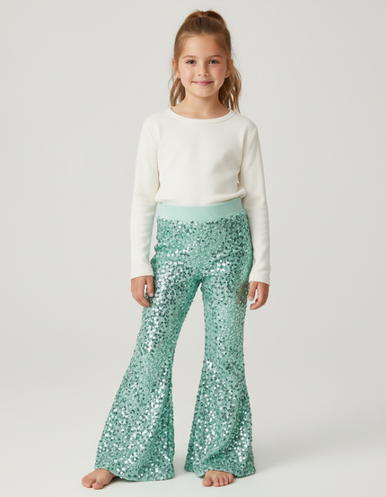 Pantalon Fluide Paillettes Vert Évasé Scintillant Confortable - Maille