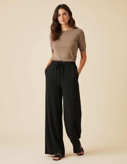 Pantalon Fluide Taille Élastiquée Femme - Noir Viscose