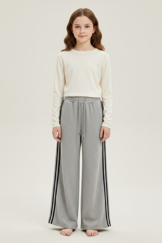 Pantalon Fluide Gris Ample Rayures Latérales Sport - Molleton