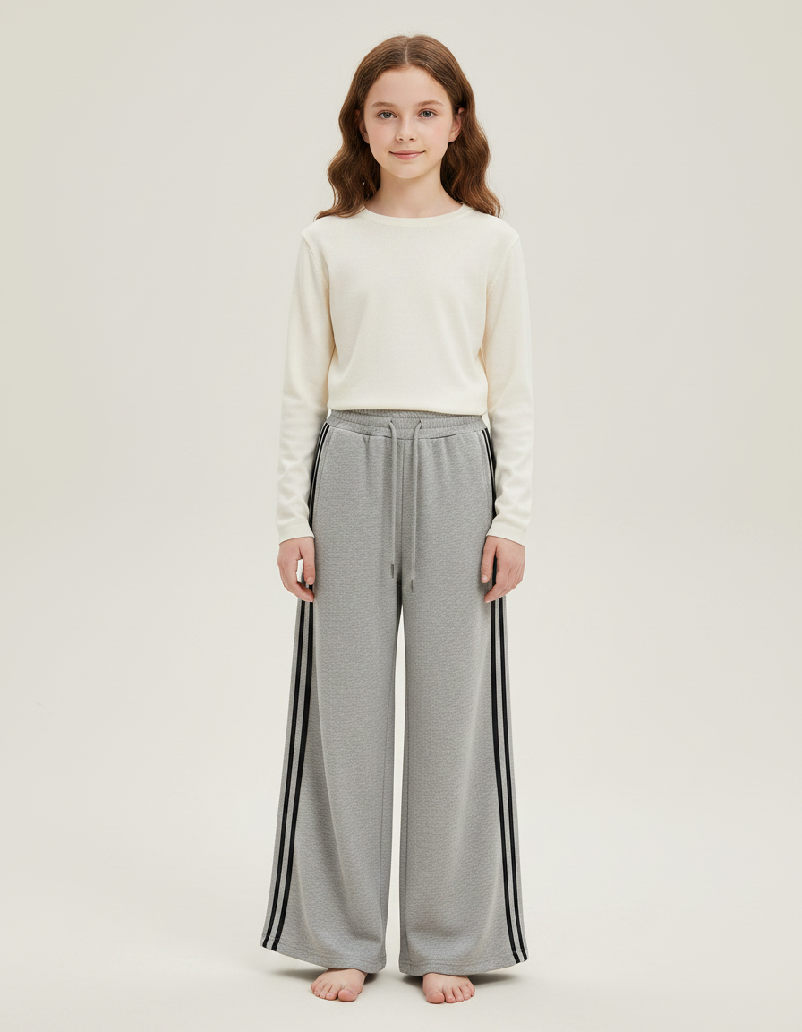 Pantalon Fluide Gris Ample Rayures Latérales Sport - Molleton