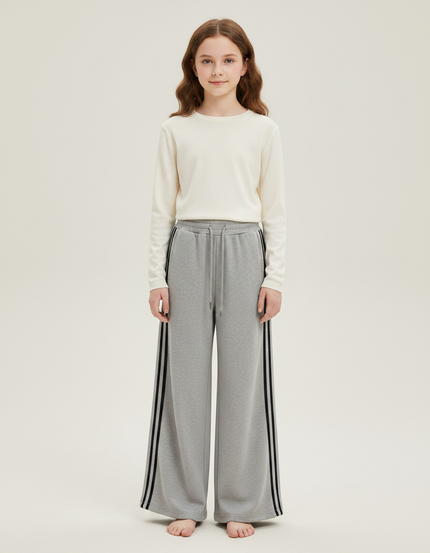 Pantalon Fluide Gris Ample Rayures Latérales Sport - Molleton