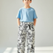 Pantalon Fluide Imprimé Floral Noir Blanc Ample - Viscose