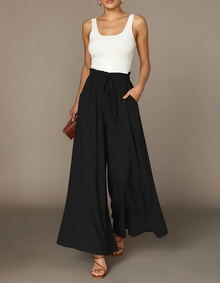 Pantalon Fluide Noir Avec Noeud - Viscose